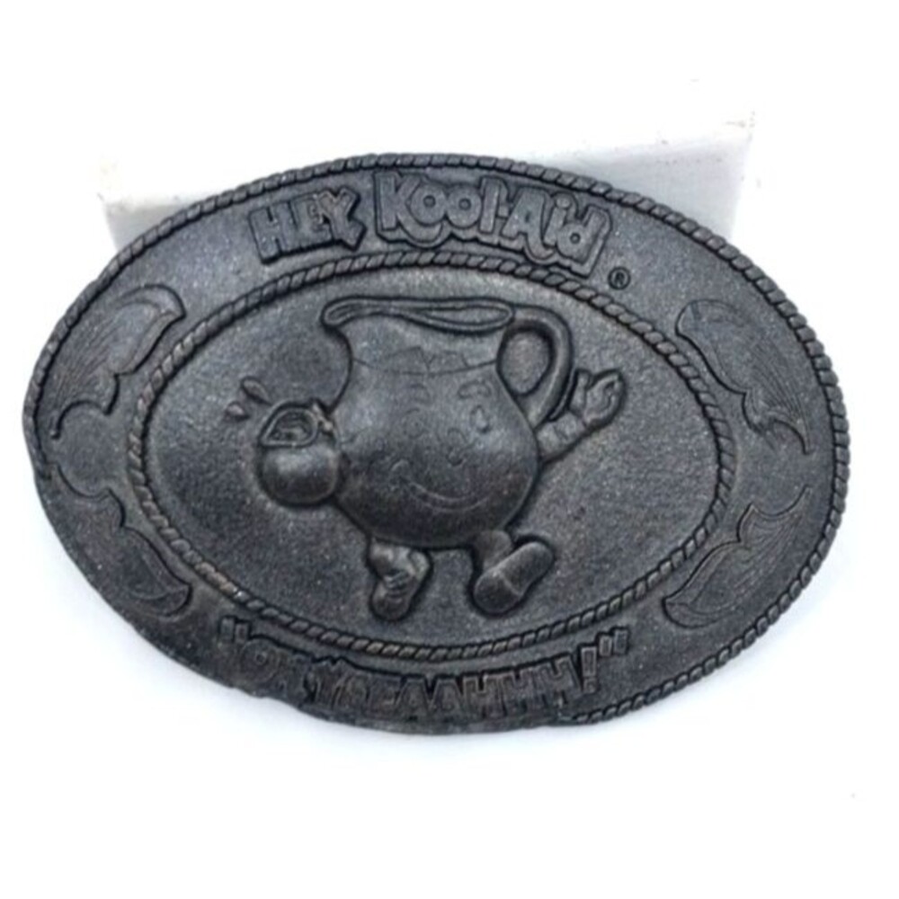 *VINTAGE, *HEY, KOOLAID* OH, YEEAAHHH! PEWTER PLATED BELT BUCKLE